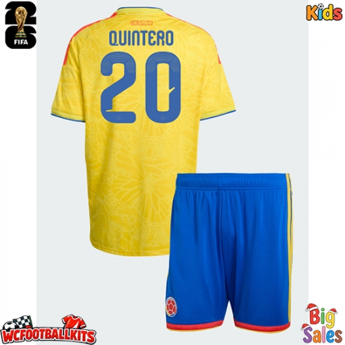 Colombia Juan Fernando Quintero #20 Replica Home Stadium Kit for Kids World Cup 2026 Short Sleeve (+ pants)